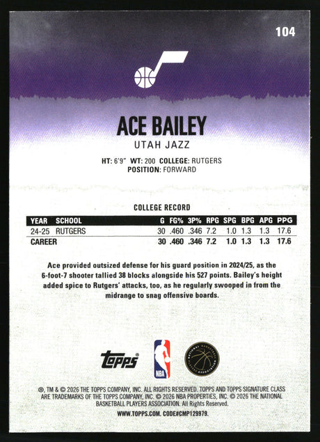 Ace Bailey 2025-26 Topps Signature Class #104