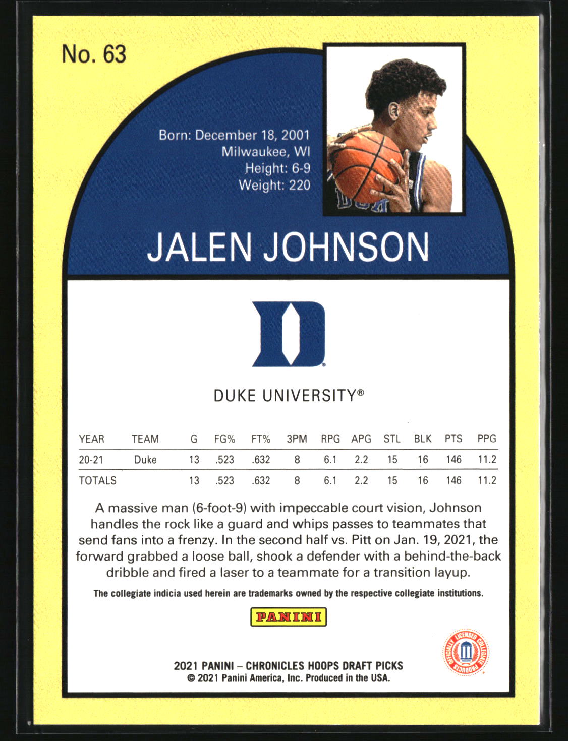 Jalen Johnson 2021 Panini Chronicles Draft Picks Red #63 #/149
