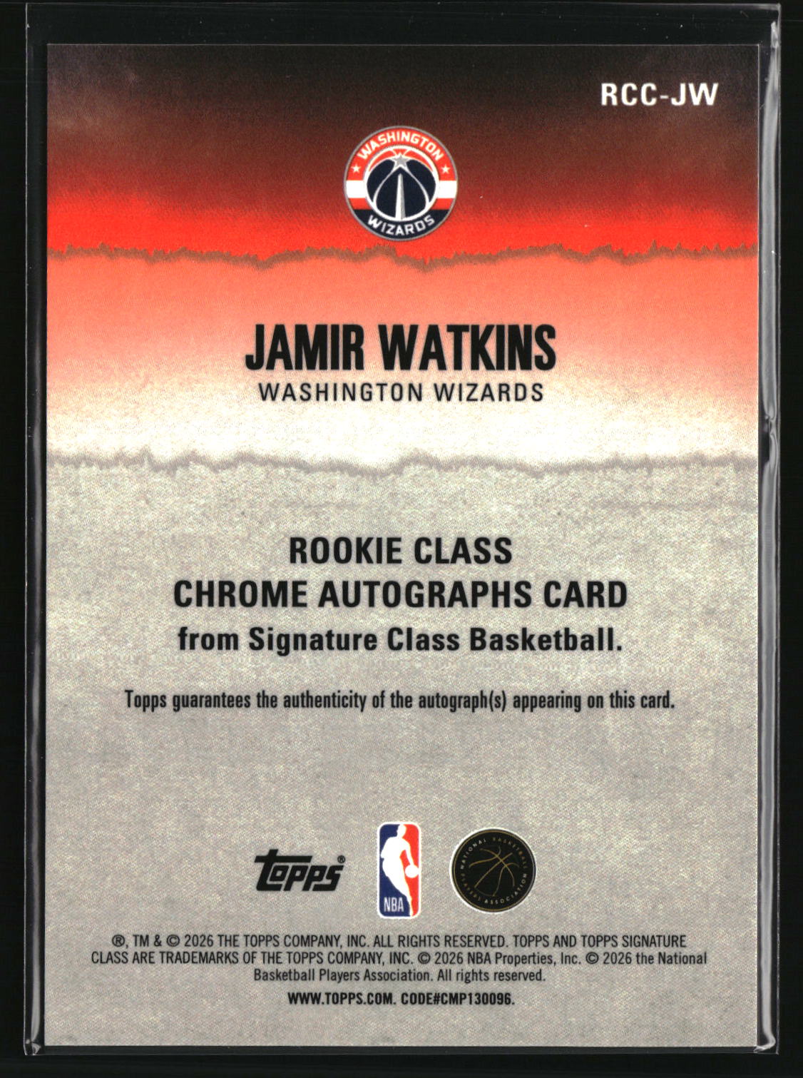 Jamir Watkins 2025-26 Topps Signature Class Rookie Chrome Autographs #RCC-JW