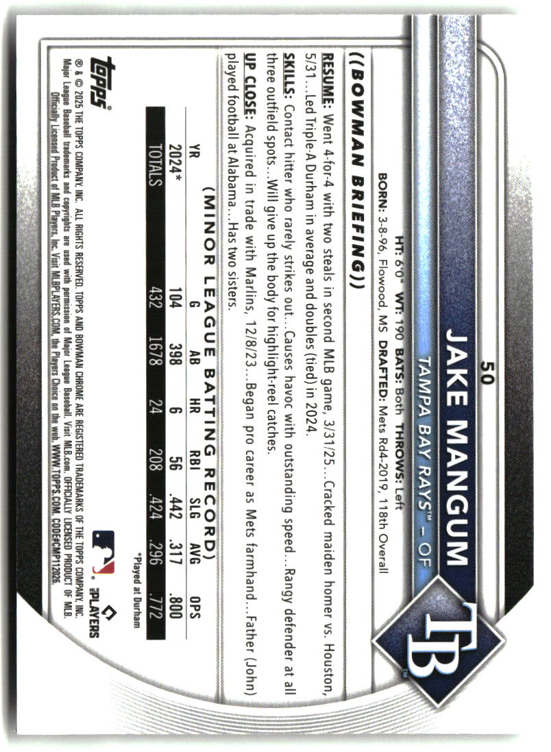 Jake Mangum 2025 Bowman Chrome #50