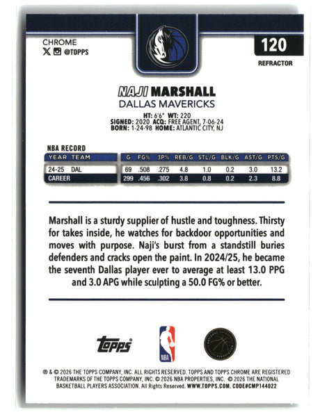 Naji Marshall 2025-26 Topps Chrome Update Refractor #120