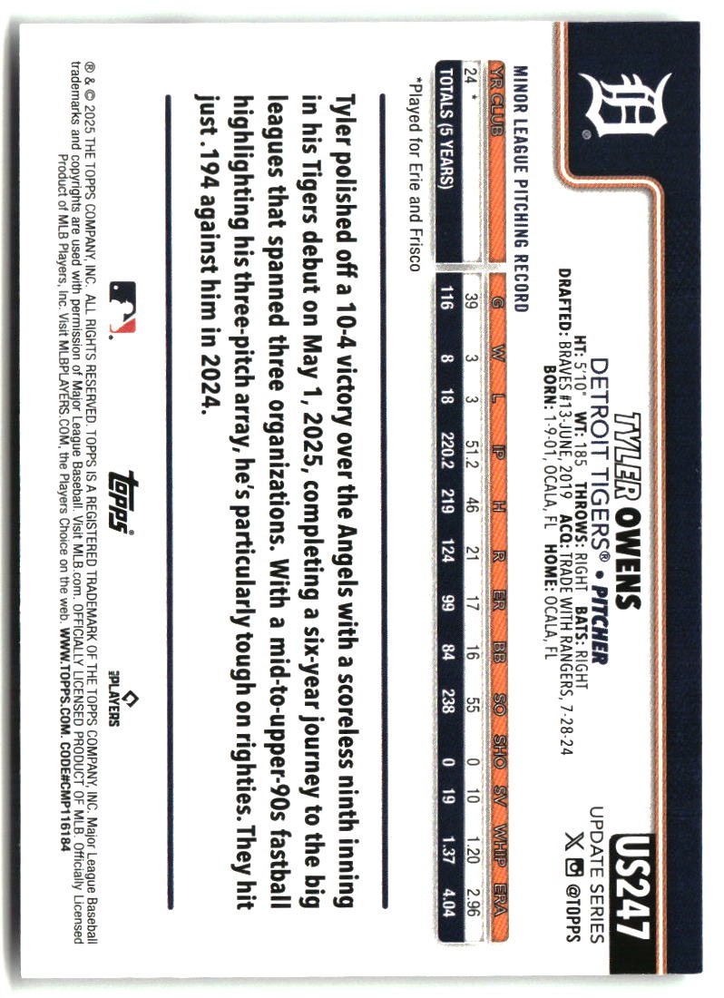 Tyler Owens 2025 Topps Update #US247
