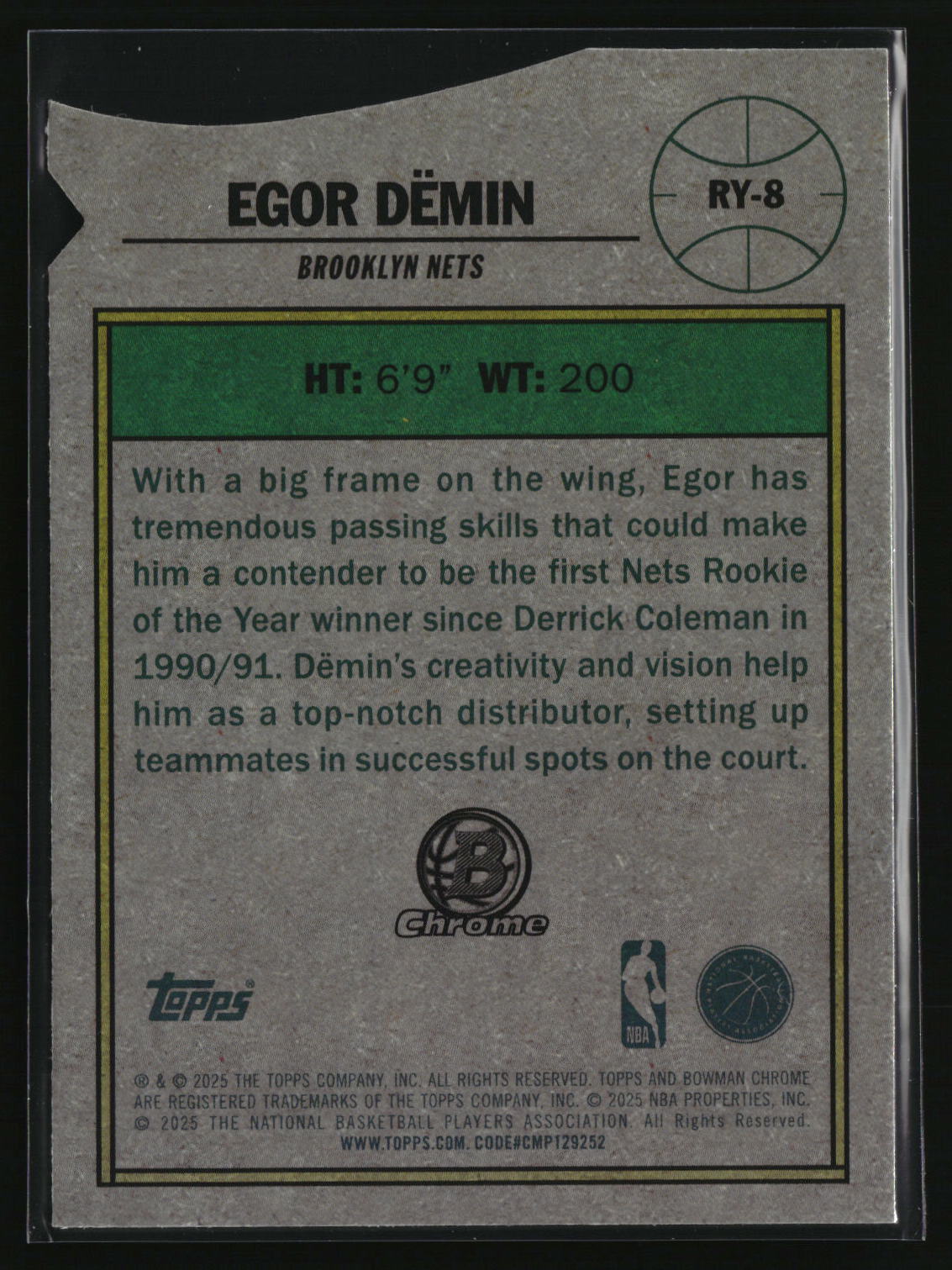 Egor Demin 2025-26 Bowman Rookie Of The Year Favorites #RY-8
