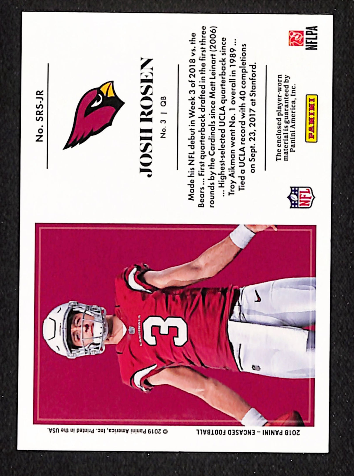 Josh Rosen 2018 Panini Encased Substantial Rookie Swatches #SRS-JR #/50
