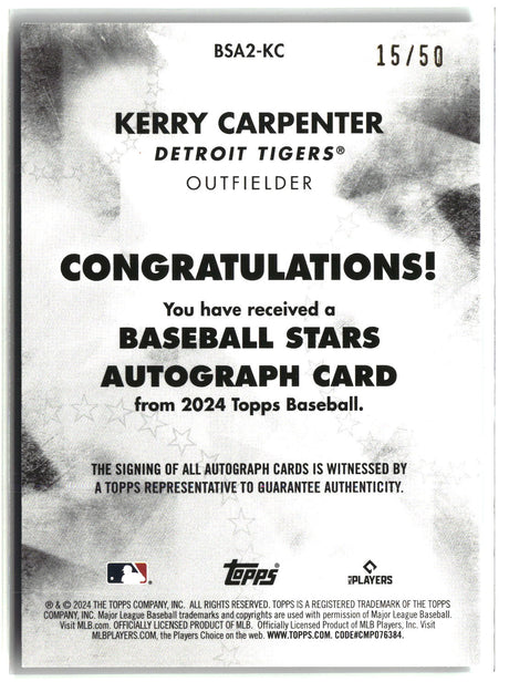 Kerry Carpenter 2024 Topps Baseball Stars Autographs Gold #BSA2-KC #/50