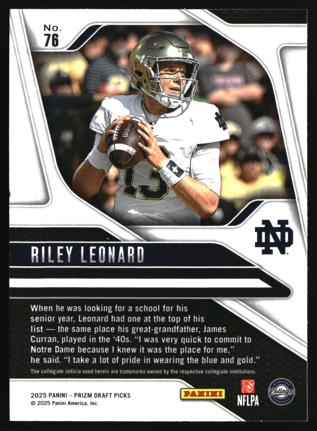 Riley Leonard 2025 Panini Prizm Draft Picks #76
