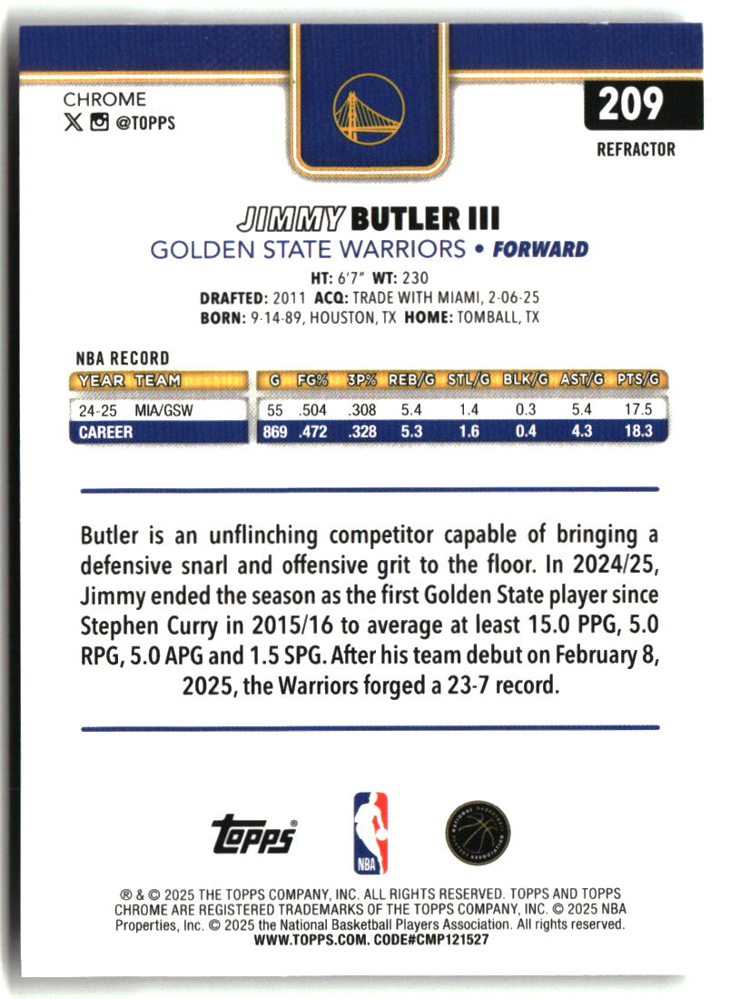 Jimmy Butler III 2025-26 Topps Chrome Refractor #209