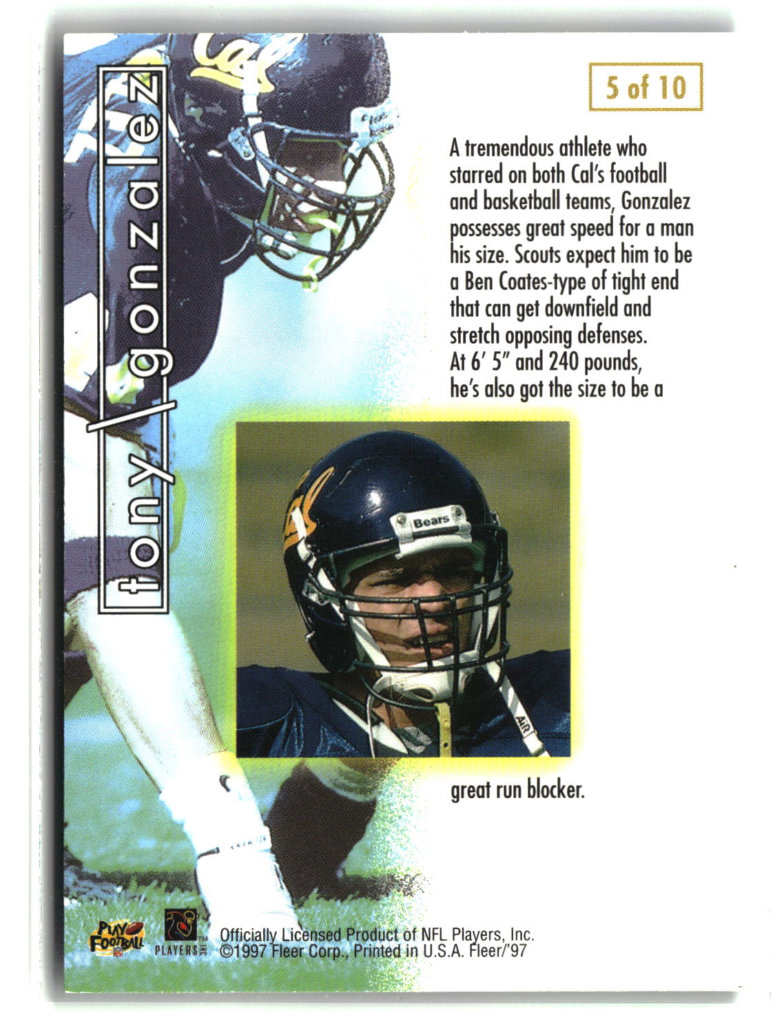 Tony Gonzalez 1997 Fleer Prospects '97 #5
