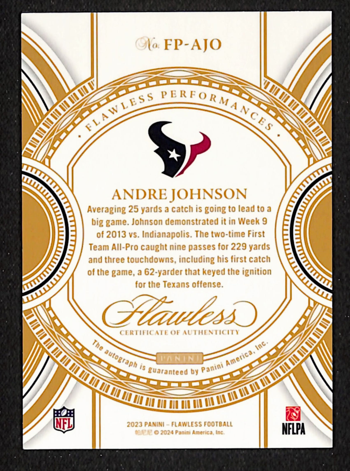 Andre Johnson 2023 Panini Flawless Performances /20 #FP-AJO