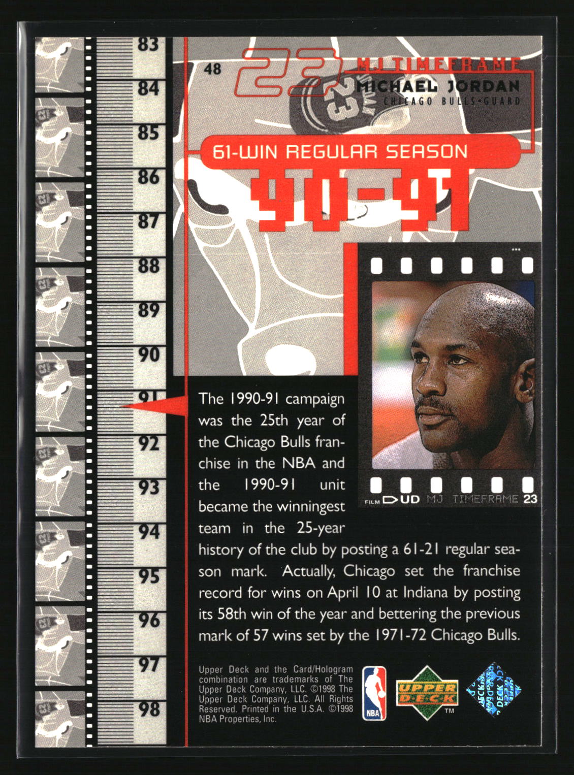 Michael Jordan 1998 Upper Deck Michael Jordan Living Legend #48