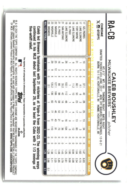 Caleb Boushley 2024 Topps Chrome Rookie Autographs #RA-CB