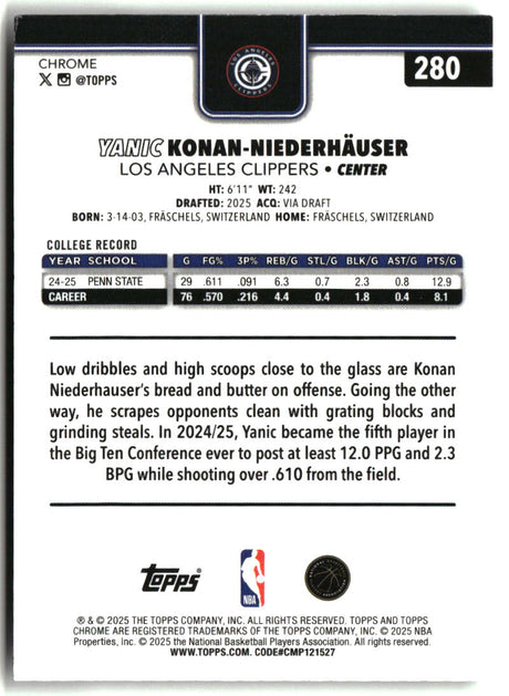 Yanic Konan Niederh�user 2025-26 Topps Chrome #280