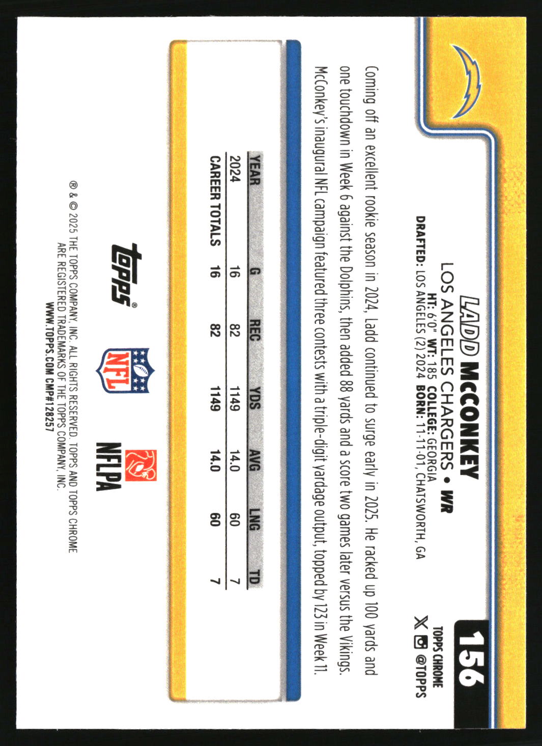 Ladd McConkey 2025 Topps Chrome Pulsar Refractor #156