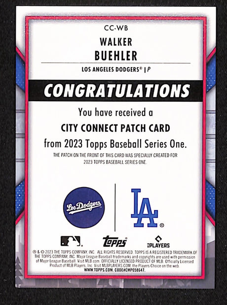 Walker Buehler 2023 Topps City Connect Cap Patches #CC-WB