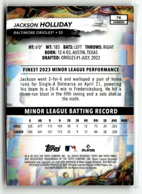 Jackson Holliday 2024 Finest Purple Checkerboard Refractors #76 #/150