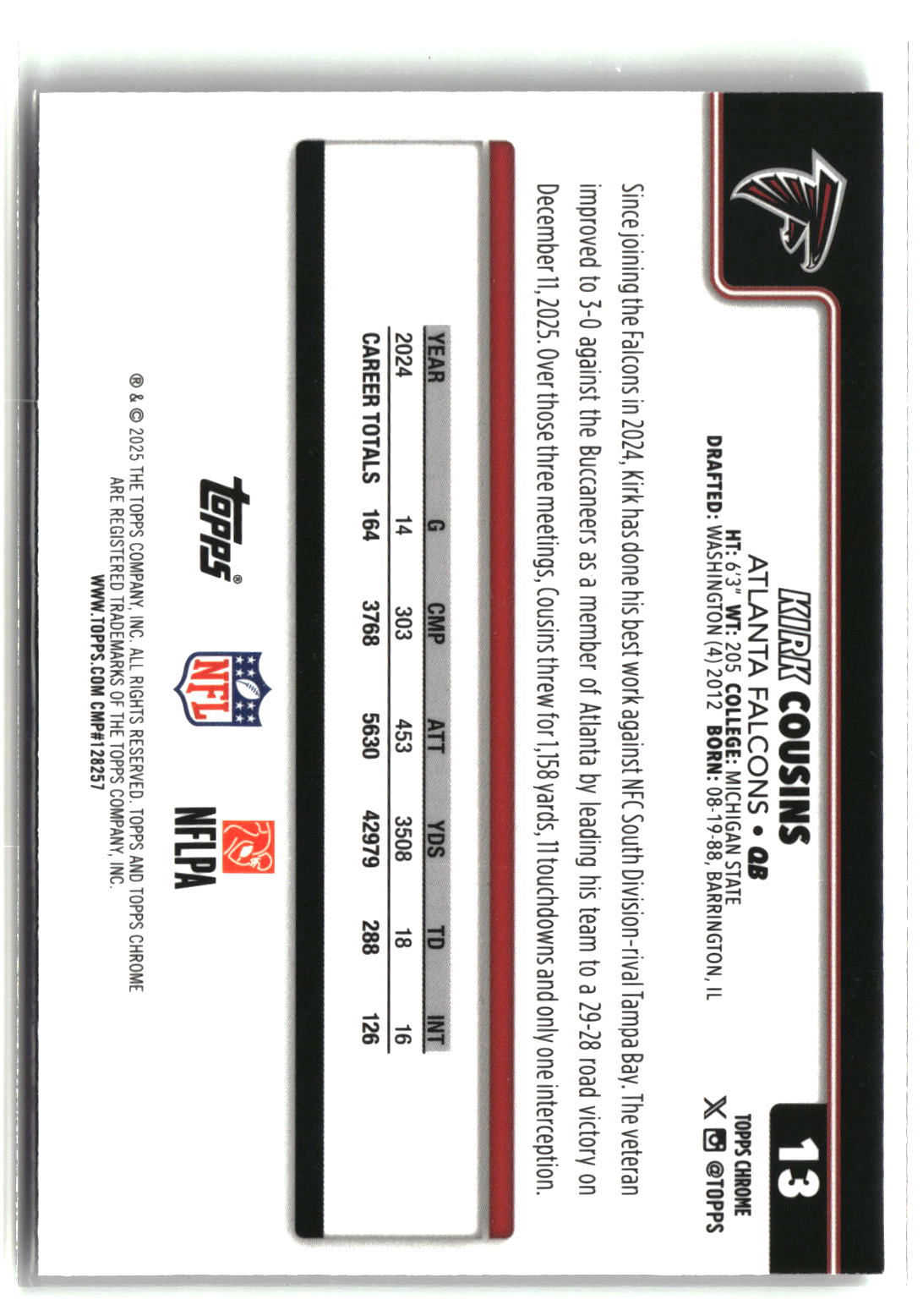 Kirk Cousins 2025 Topps Chrome Prism Refractor #13