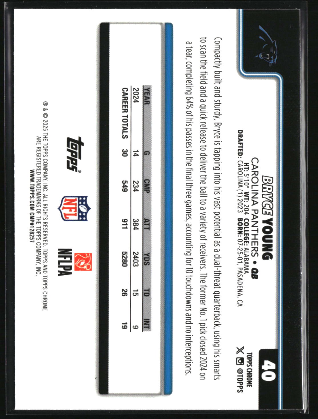 Bryce Young 2025 Topps Chrome Prism Refractor #40