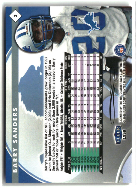 Barry Sanders 1998 Fleer Tradition #2