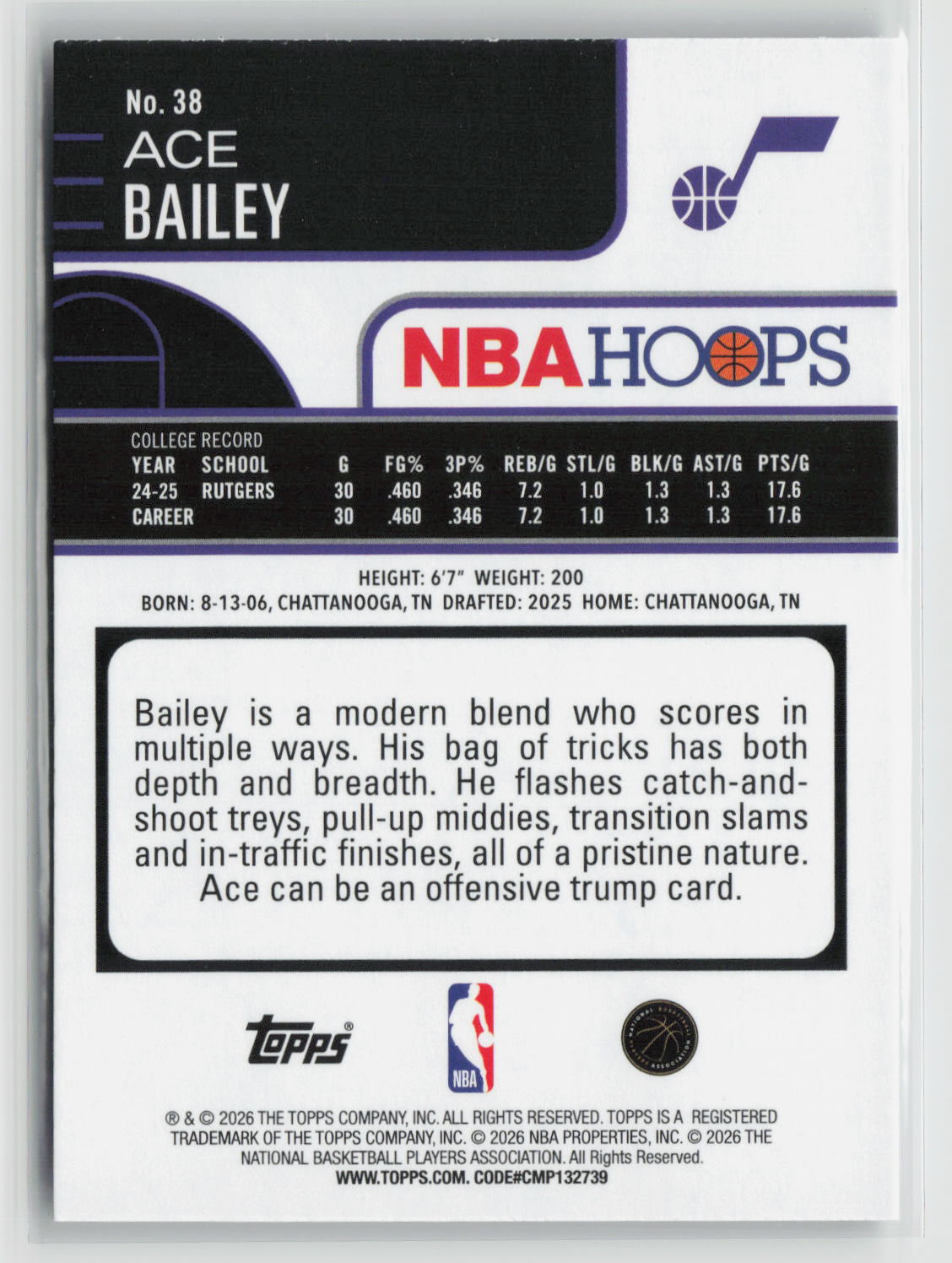 Ace Bailey 2025-26 Hoops #38