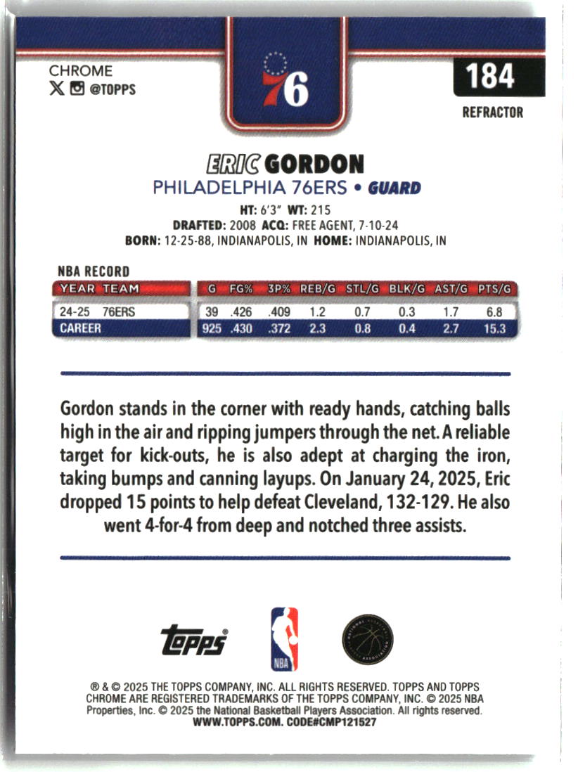 Eric Gordon 2025-26 Topps Chrome Refractor #184
