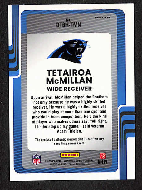 Tetairoa McMillan 2025 Donruss Optic Donruss Threads Neon Blue #DTBH-TMN