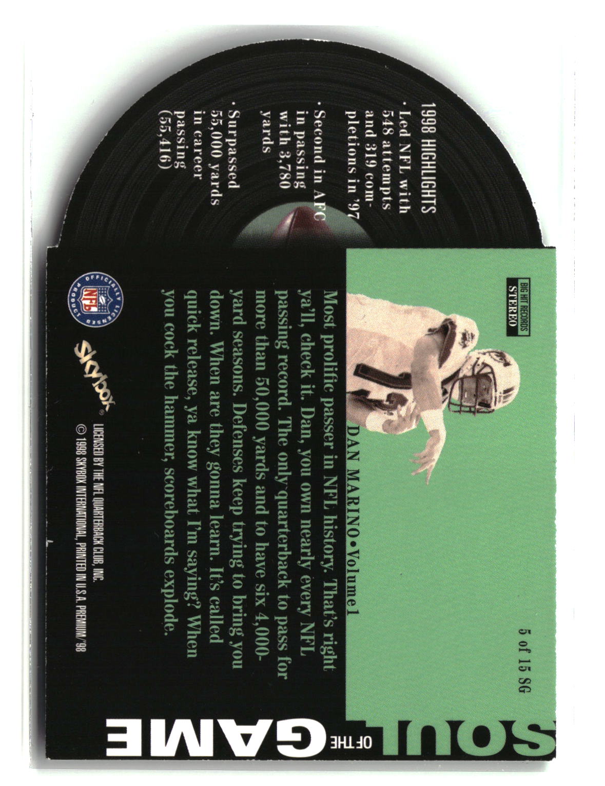 Dan Marino 1998 SkyBox Premium Soul of the Game #5 SG