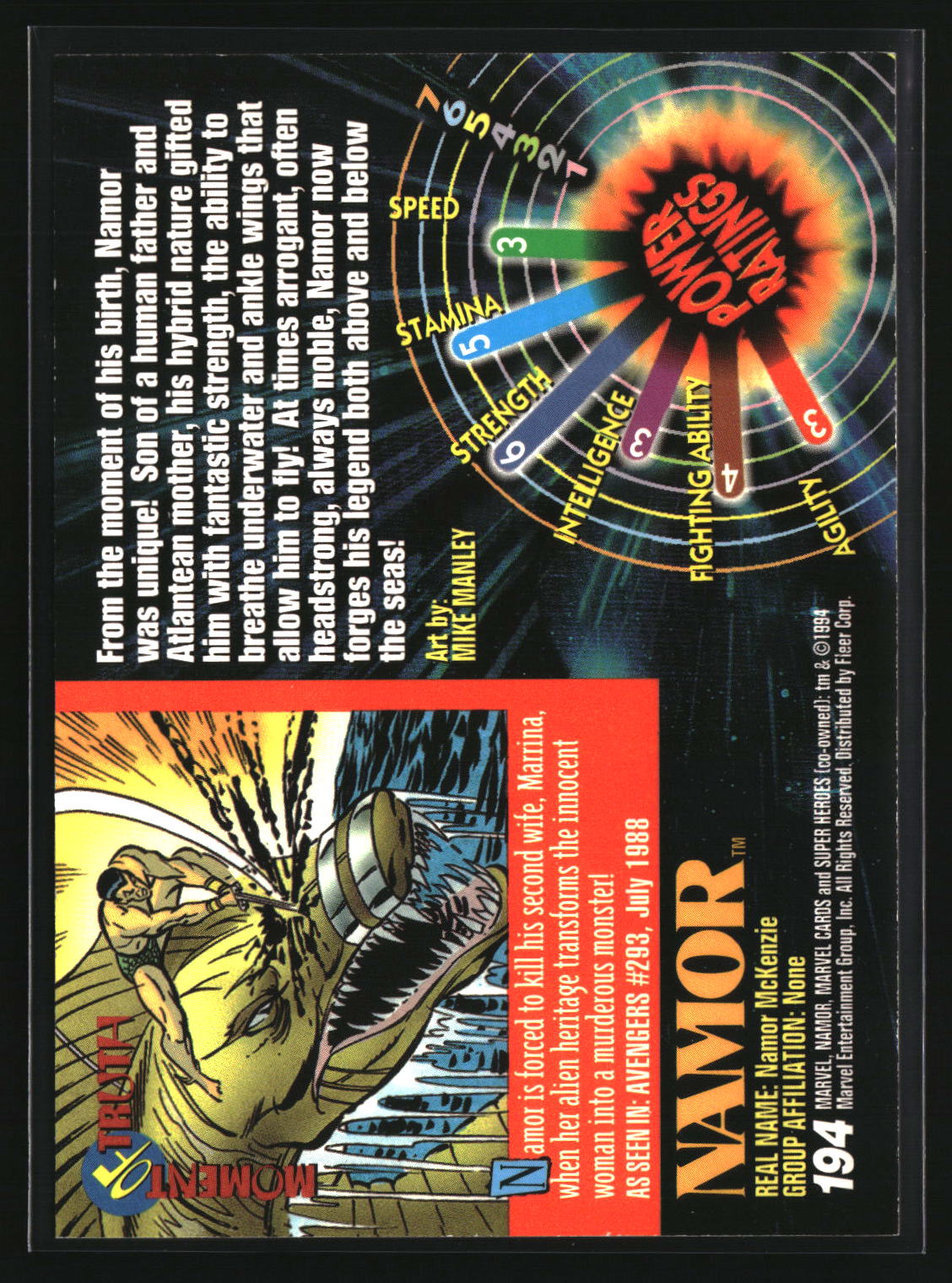 Namor 1994 Fleer Marvel Universe #194