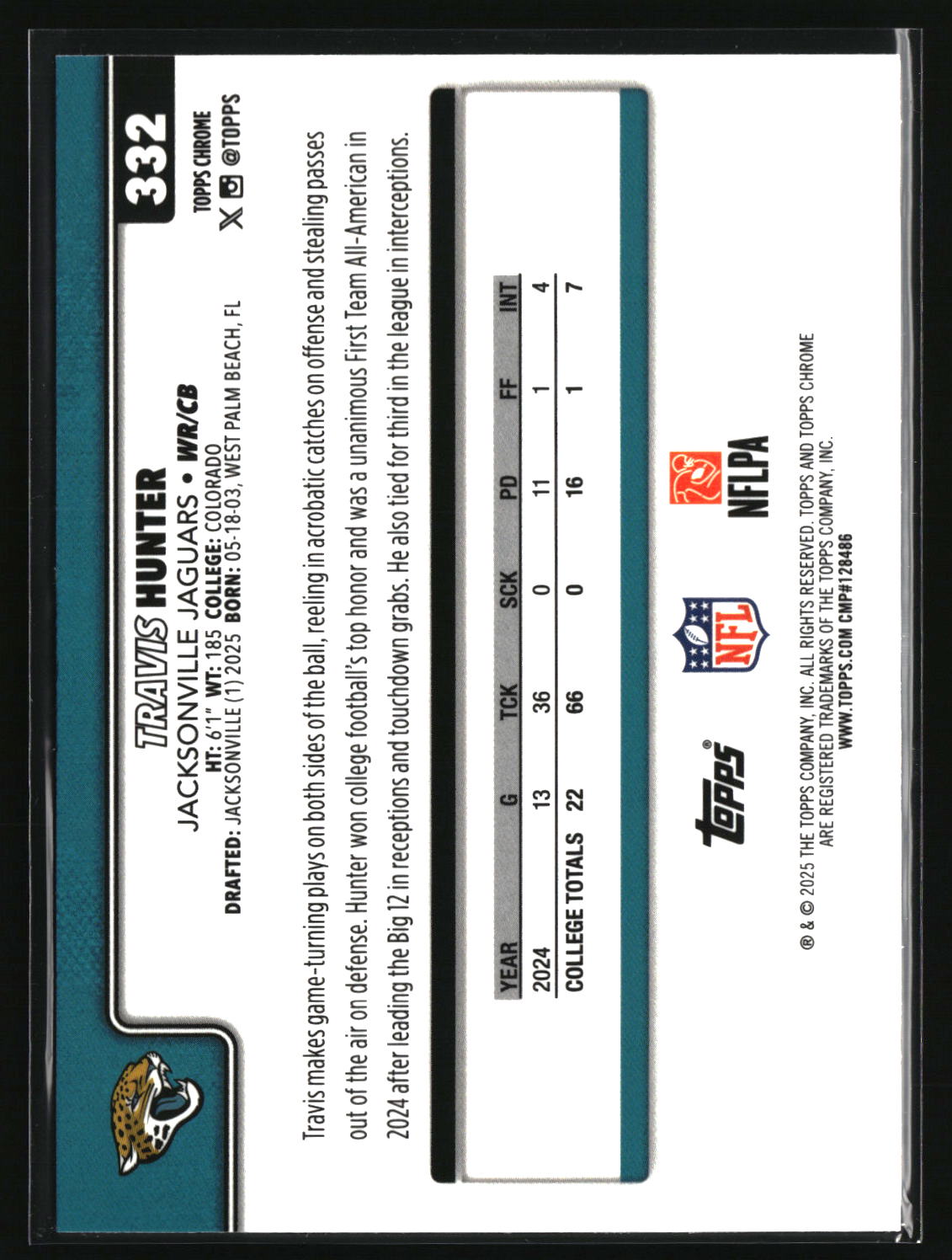 Travis Hunter 2025 Topps Chrome Image Variation Refractor #332b