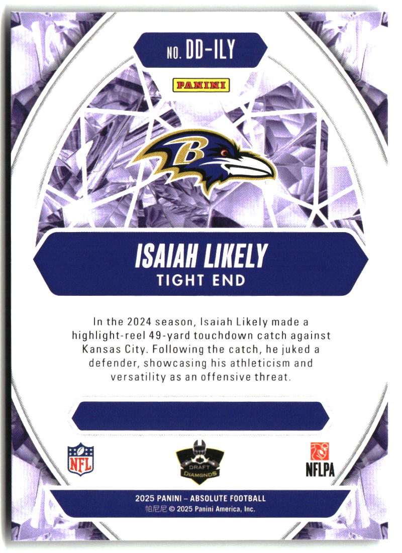 Isaiah Likely 2025 Panini Absolute Draft Diamonds #DD-ILY