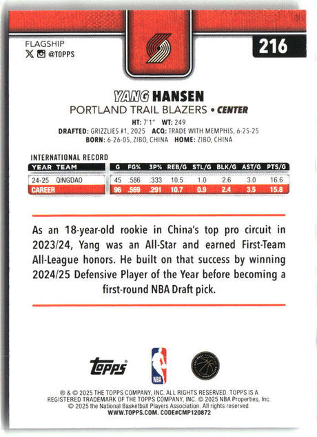 Yang Hansen 2025-26 Topps #216