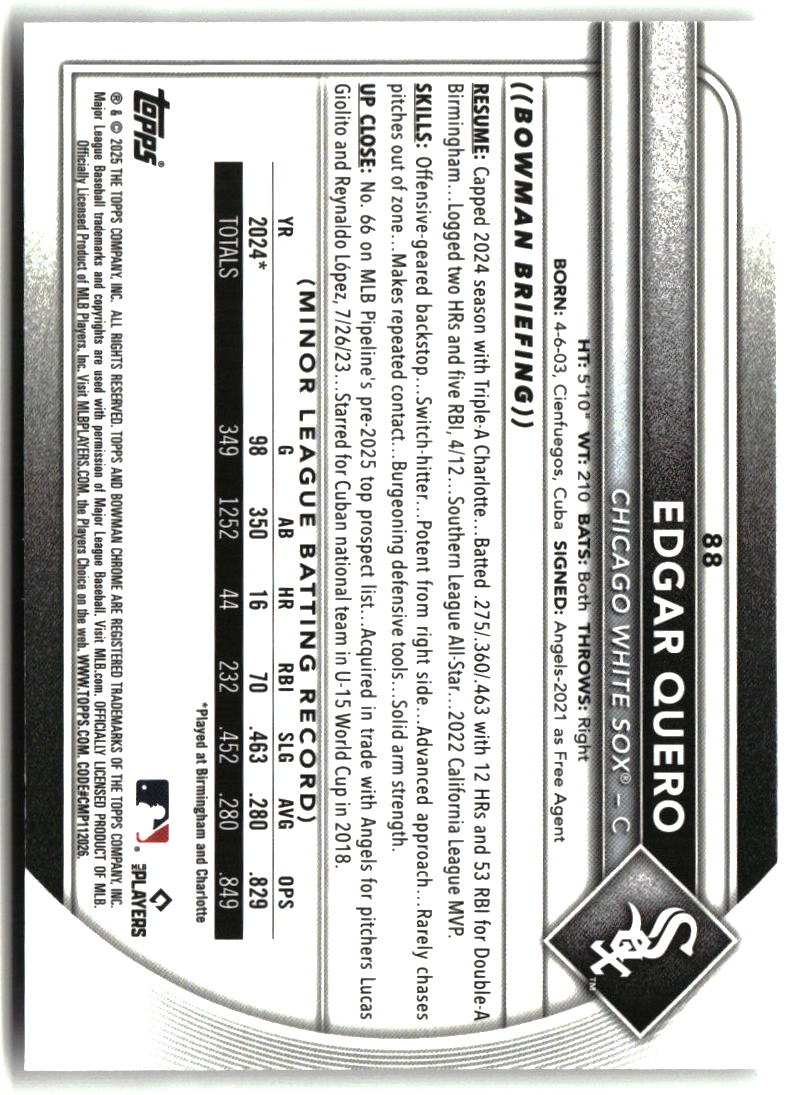 Edgar Quero 2025 Bowman Chrome #88