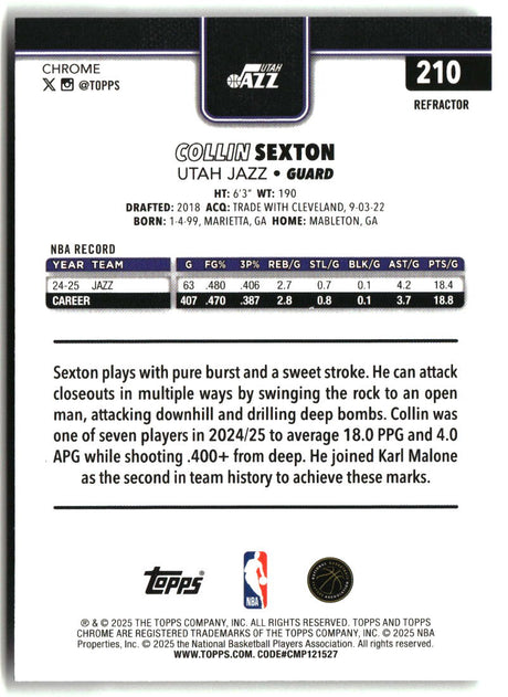 Collin Sexton 2025-26 Topps Chrome Refractor #210