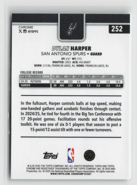 Dylan Harper 2025-26 Topps Chrome #252