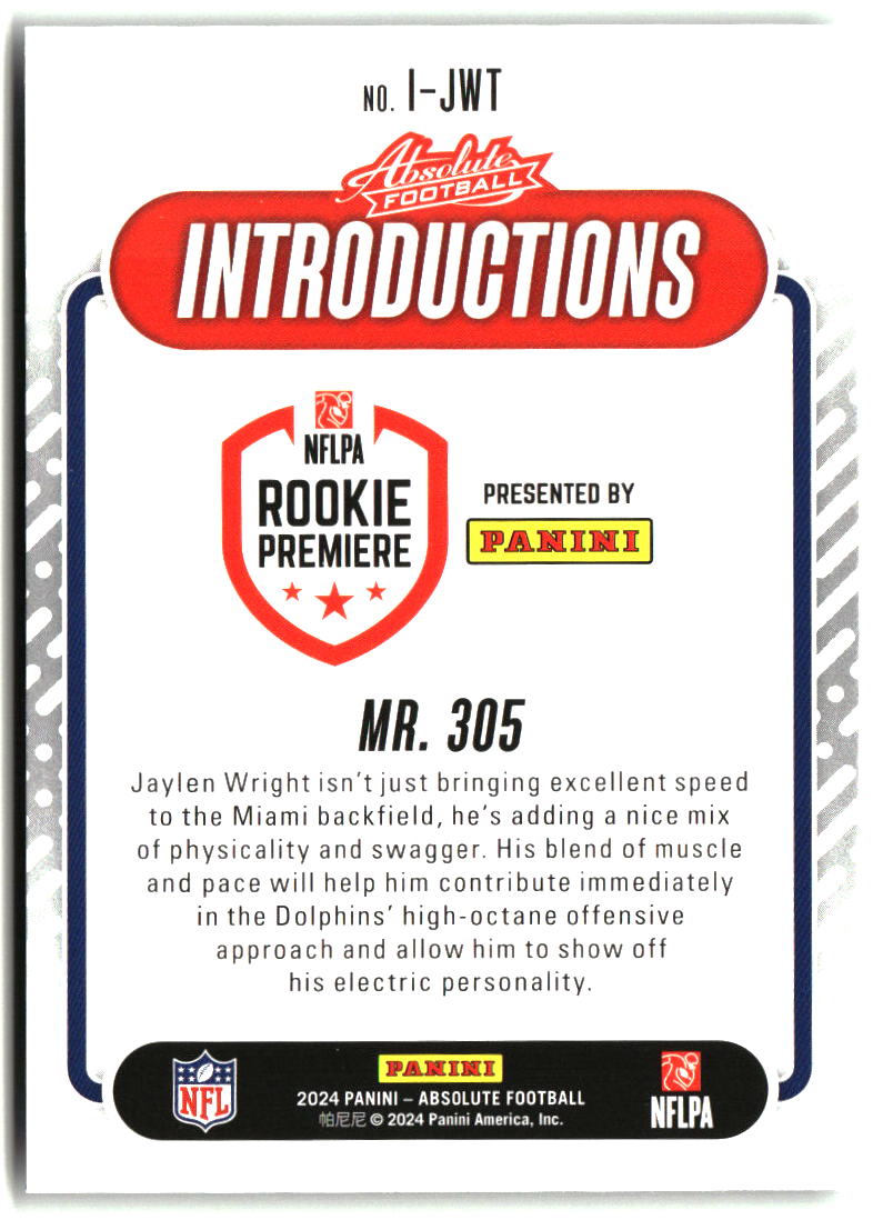 Jaylen Wright 2024 Panini Absolute Introductions #I-JWT
