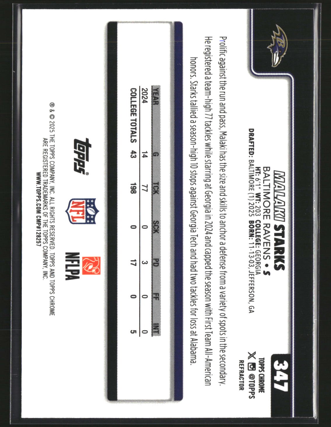 Malaki Starks 2025 Topps Chrome Football Refractor #347