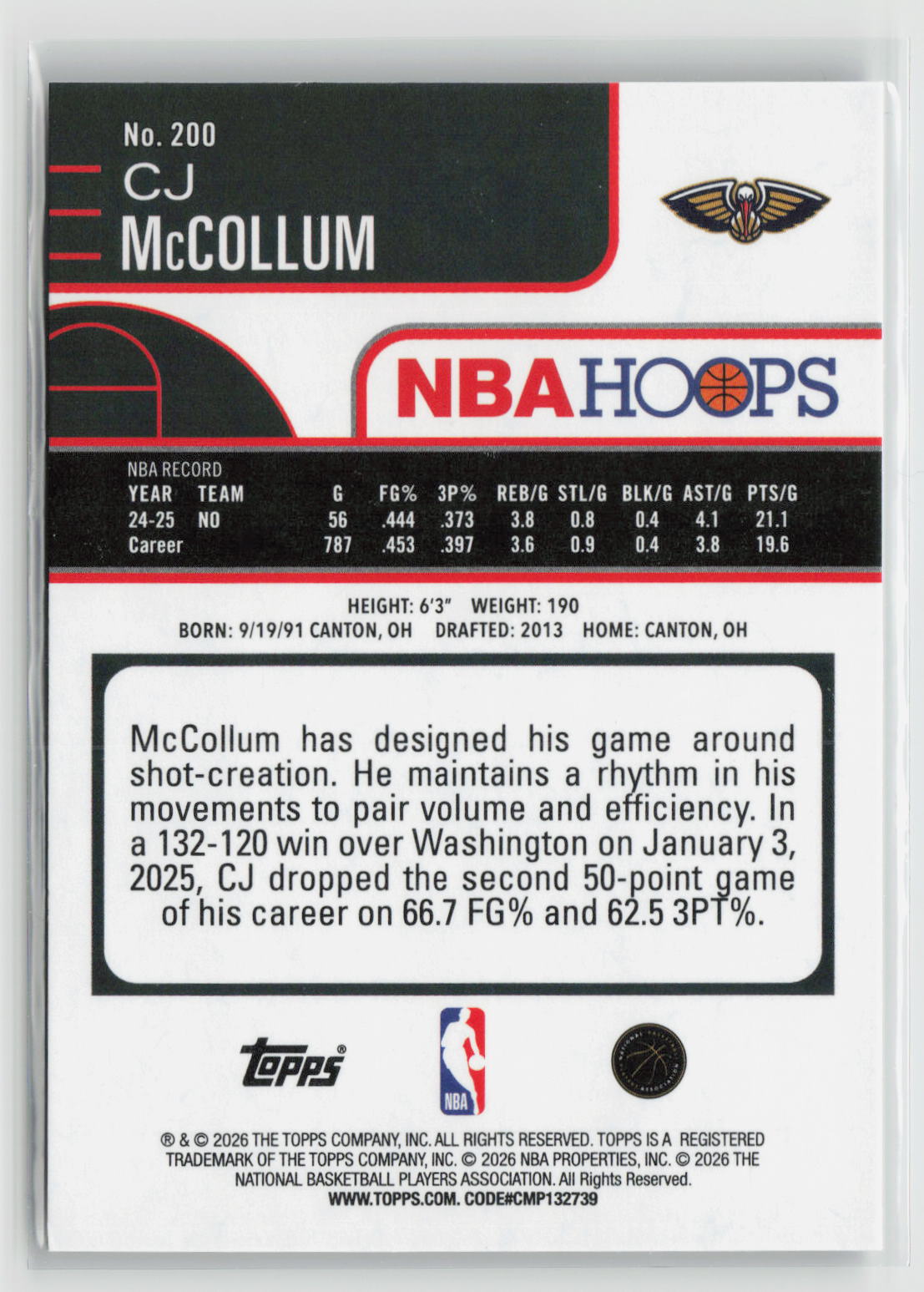 CJ McCollum 2025-26 Hoops Rainbow #200