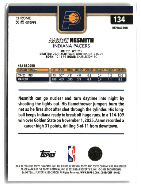 Aaron Nesmith 2025-26 Topps Chrome Update Refractor #134