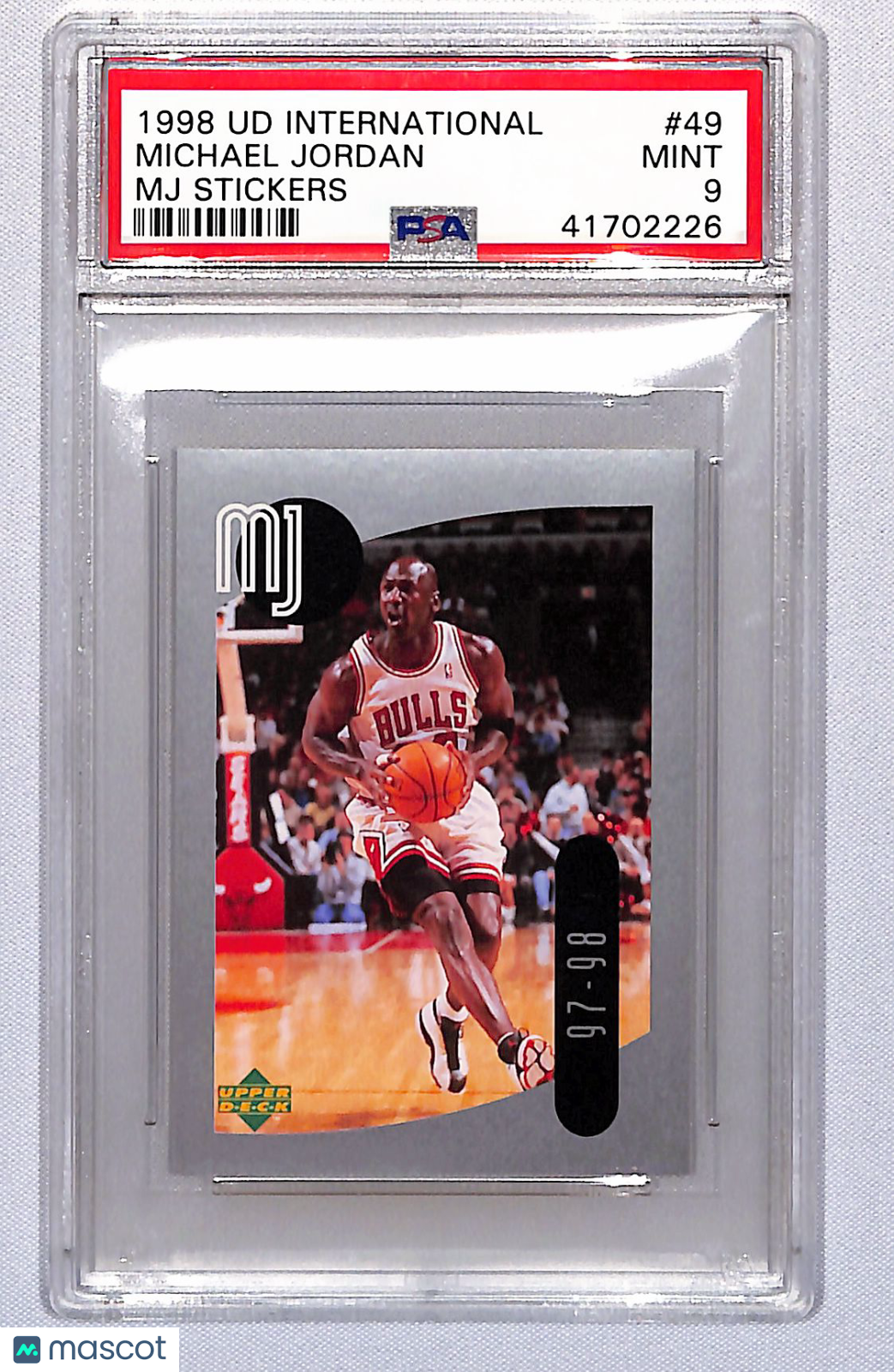 Michael Jordan 1998 Upper Deck International MJ Stickers #49 PSA 9
