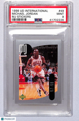 Michael Jordan 1998 Upper Deck International MJ Stickers #49 PSA 9