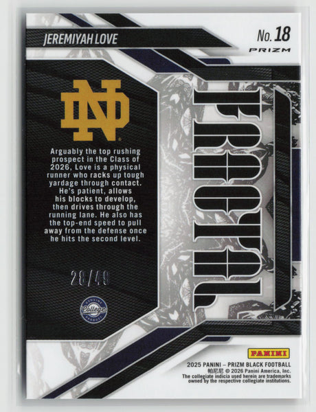 Jeremiyah Love 2025 Panini Prizm Black Fractal Orange #18 28/49
