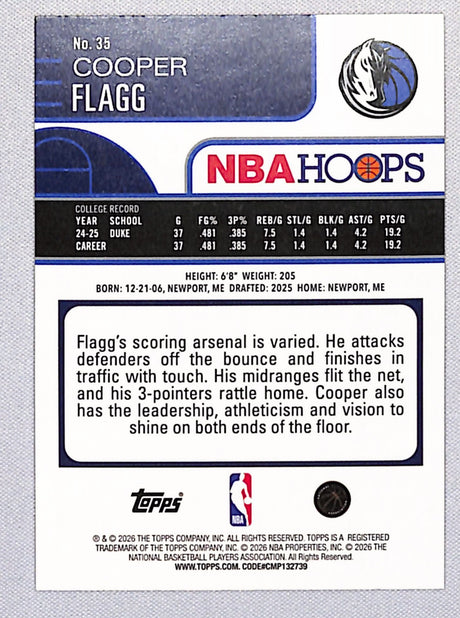 Cooper Flagg 2025-26 Hoops Rainbow Red and Orange #35 011/249