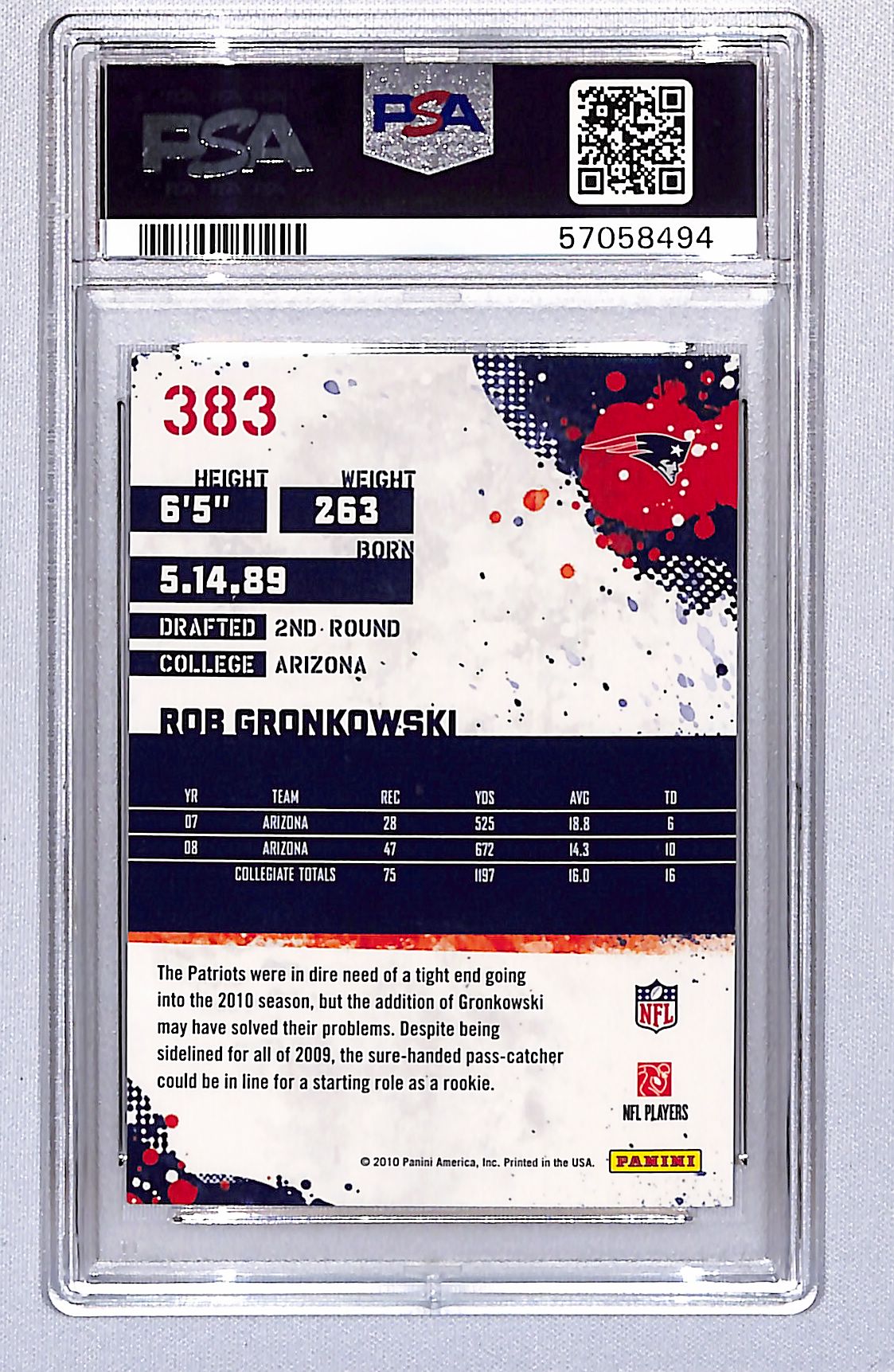 Rob Gronkowski 2010 Score #383 PSA 10
