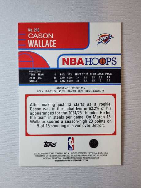 Cason Wallace 2025-26 Hoops Pixel Burst Orange #219 15/25