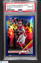 Load image into Gallery viewer, Patrick Mahomes II 2019 Panini Donruss Optic Aqua #1 /299 PSA 10
