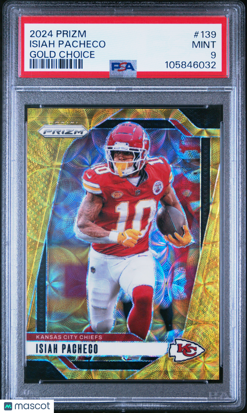 Isiah Pacheco 2024 Panini Prizm Choice Gold #139 #/10 PSA 9