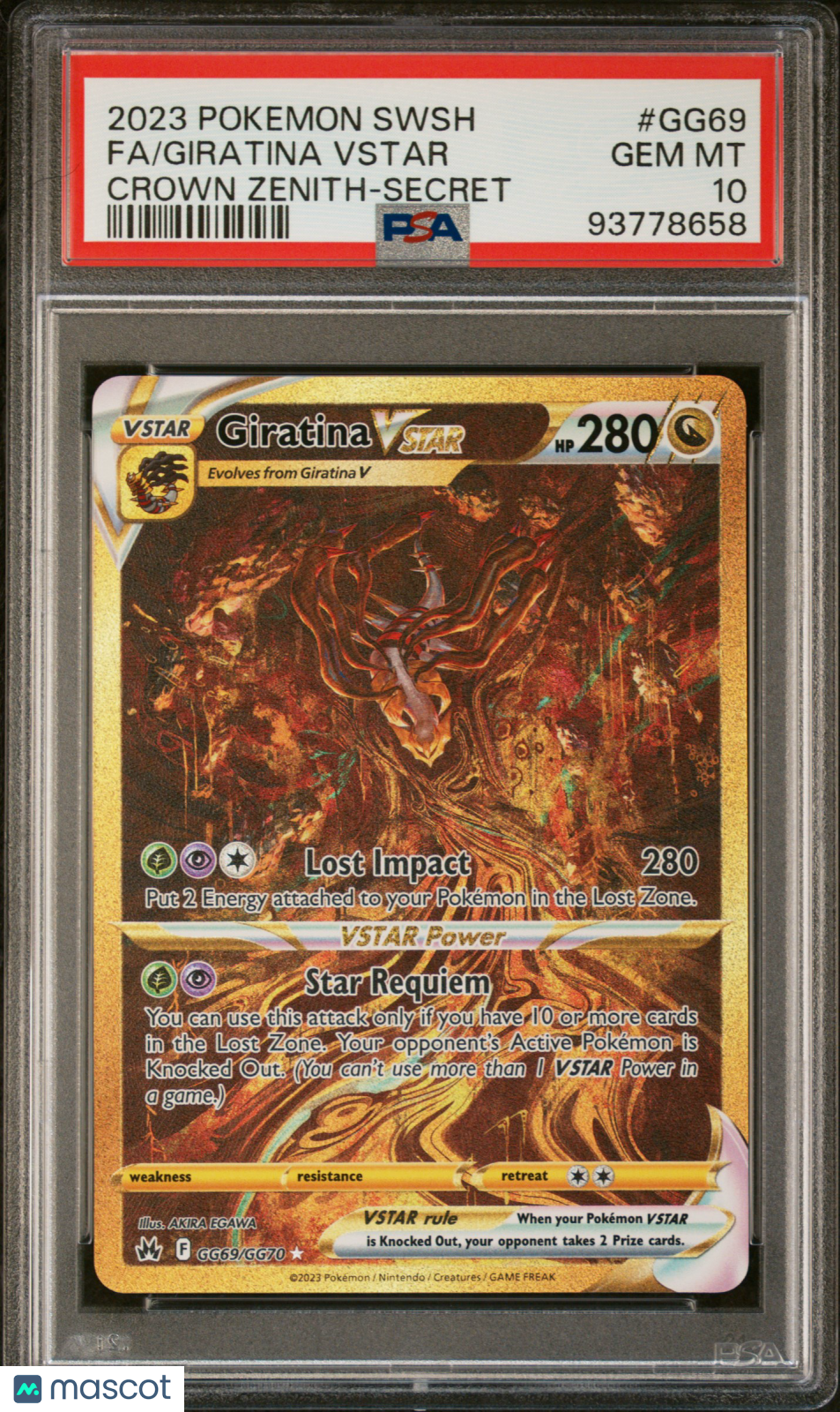 Giratina VSTAR (Secret) SWSH: Crown Zenith: Galarian Gallery #GG69/GG70 PSA 10