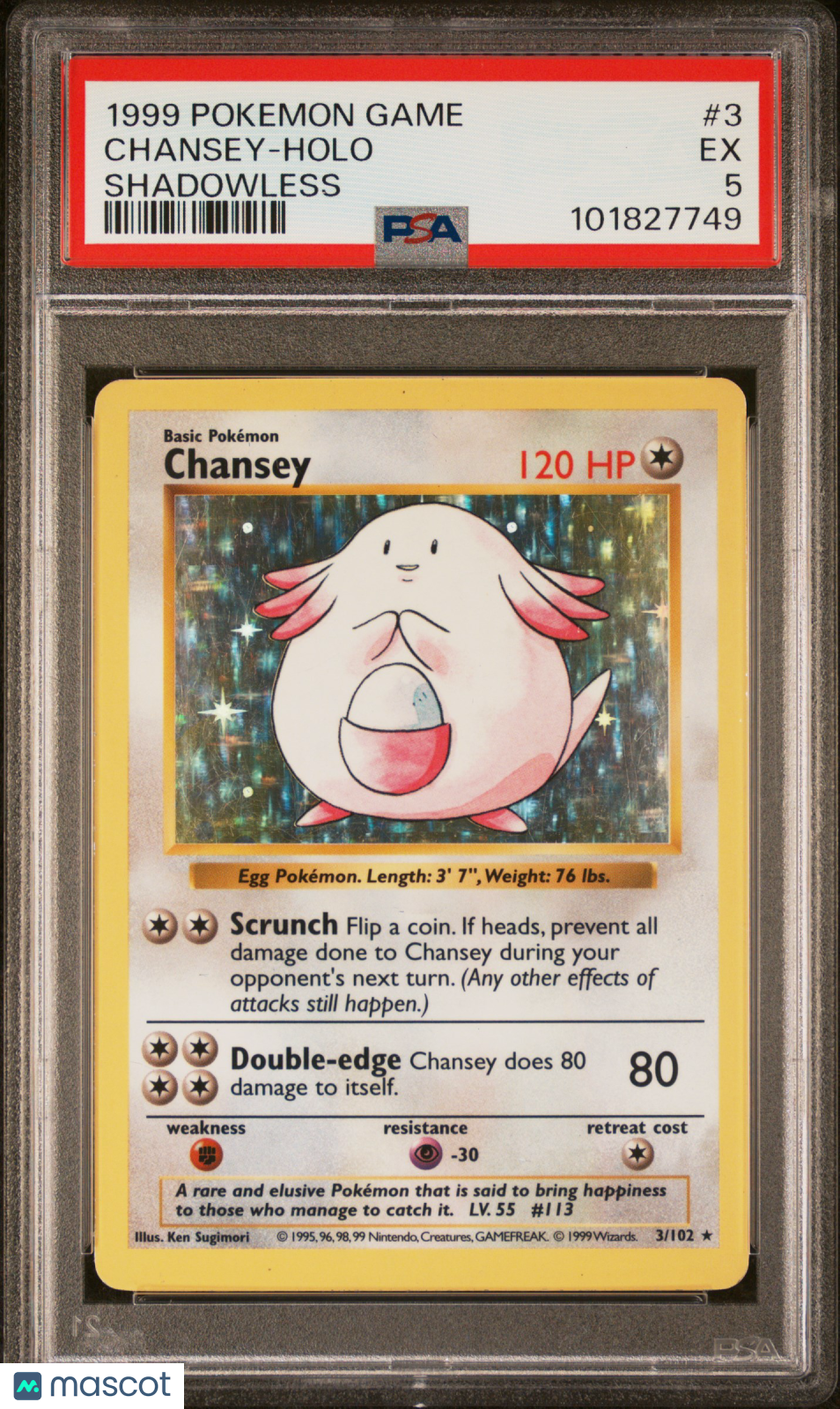 Chansey 1999 Pokemon Game #3 Shadowless Holo PSA 5
