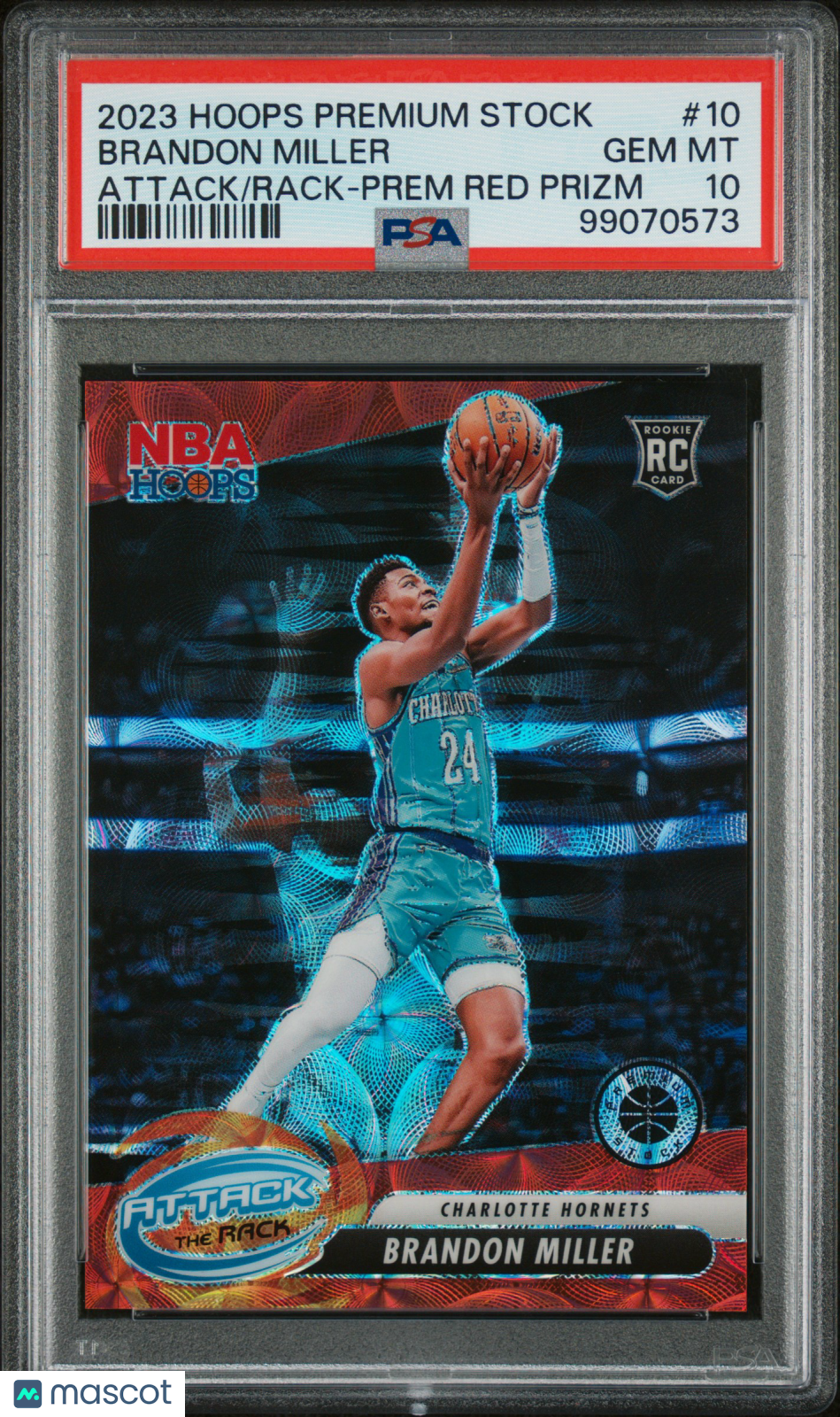 Brandon Miller 2023 Hoops Premium Stock Attack The Rack Red Prizm #10 /88 PSA 10