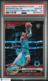 Brandon Miller 2023 Hoops Premium Stock Attack The Rack Red Prizm #10 /88 PSA 10