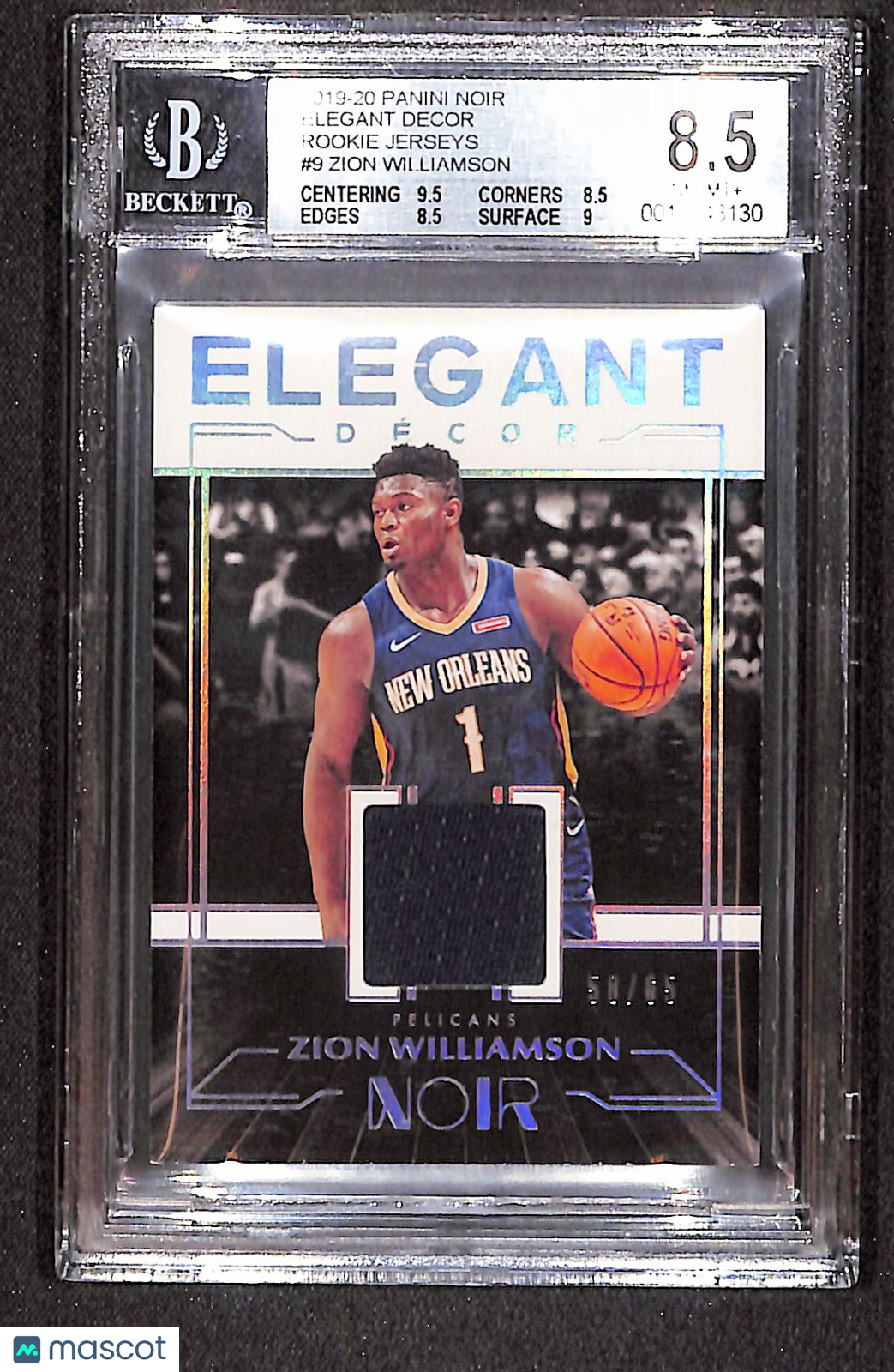 Zion Williamson 2019-20 Noir Elegant D�cor Rookie Jerseys #ER-ZWL #/65 BGS 8.5